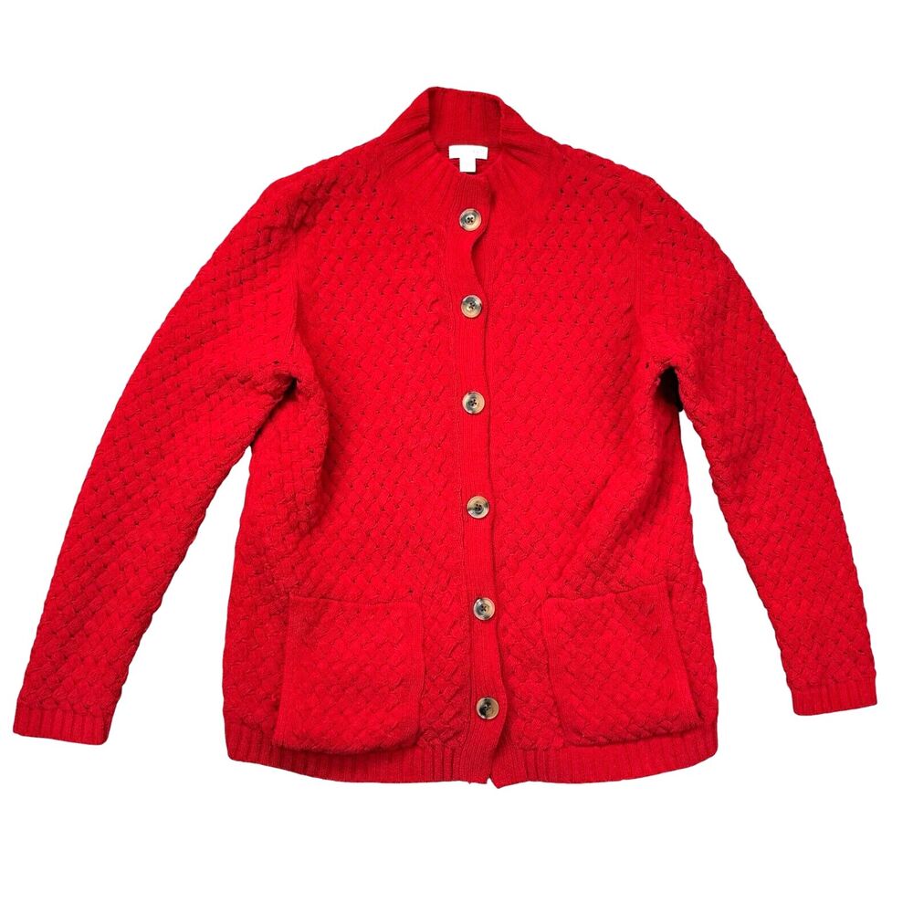 J. Jill Sweater Women's Extra Small Red Chunky Cable Knit Button Front Pockets